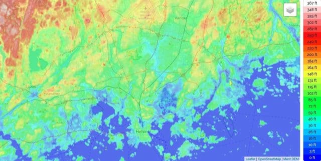 Mapa wysokości Helsinek