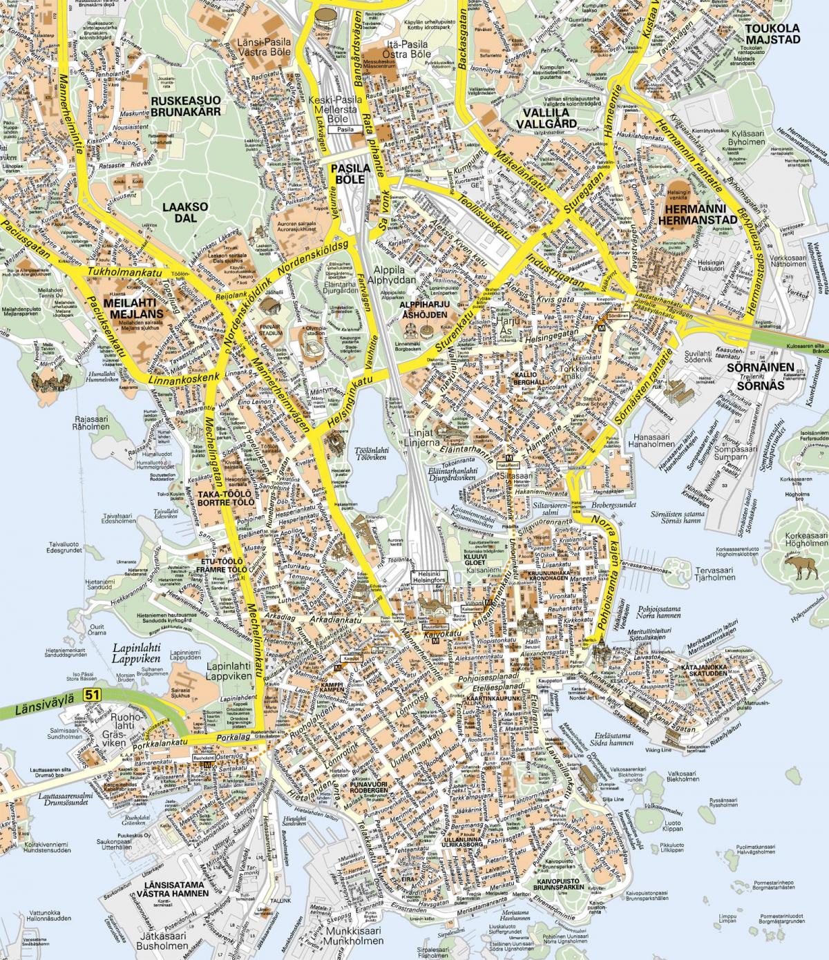 Helsinki mapa centrum miasta