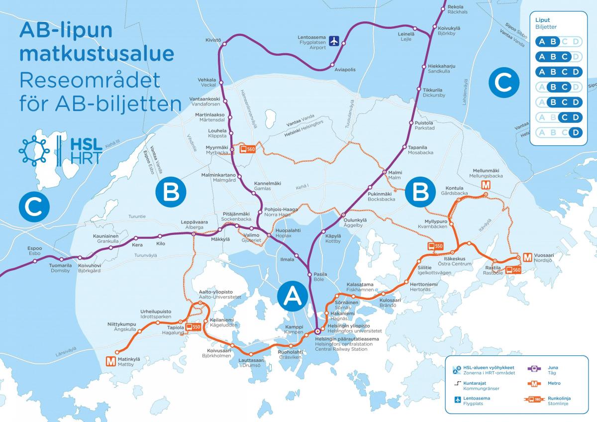 Helsinki mapa stacji metra