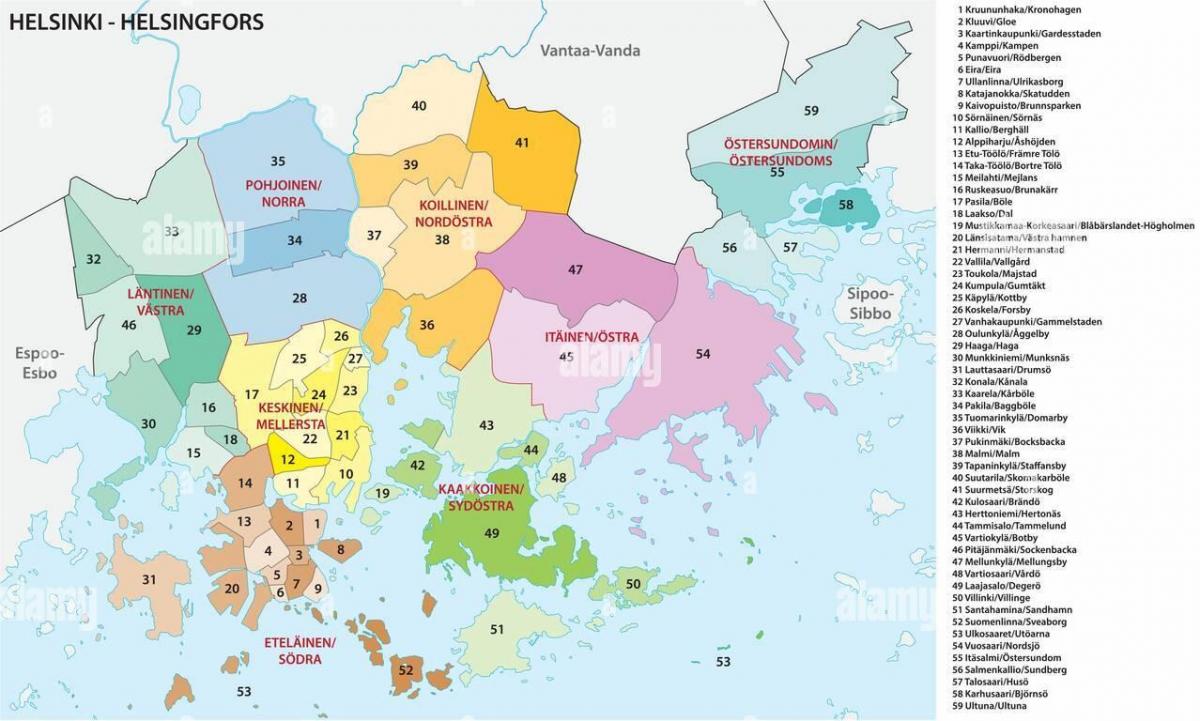 Mapa dzielnic Helsinek