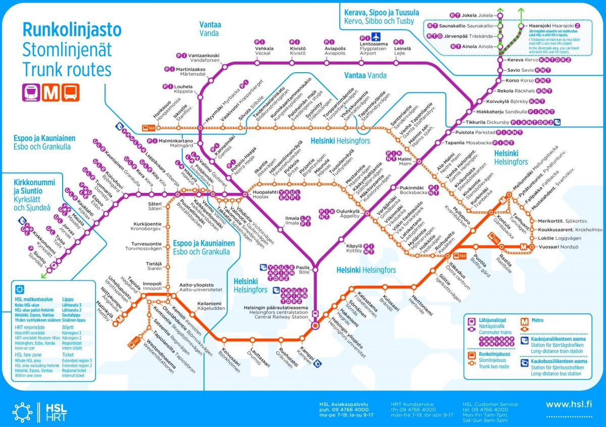 Mapa stacji metra w Helsinkach