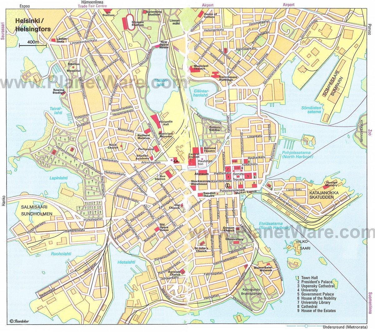 Helsinki mapa wycieczek pieszych